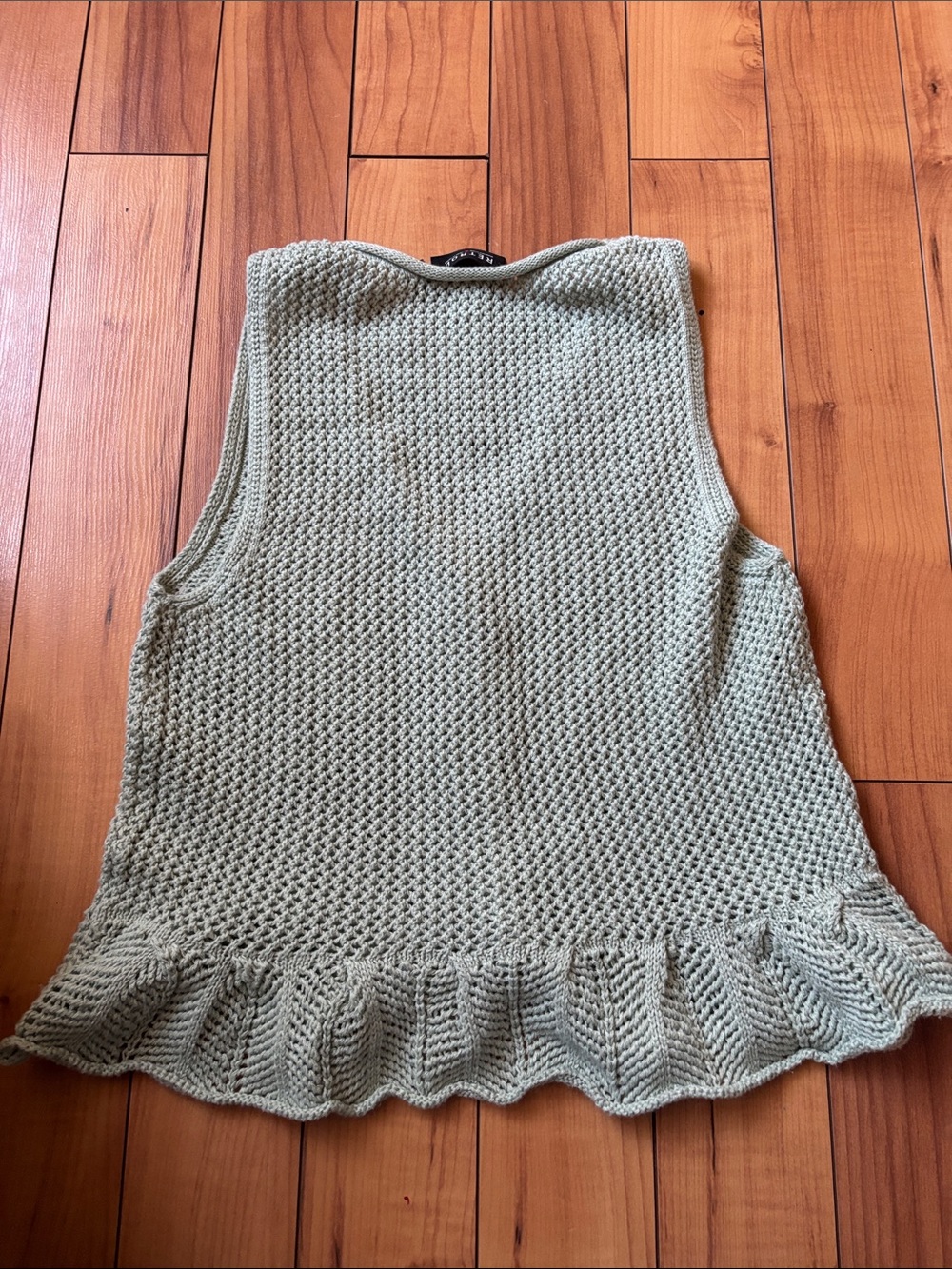 Retrod Sage Green Knit Button-Front Ruffle Hem Tank - Picture 6 of 6